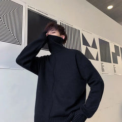 Threebooy Men's Knit Sweater Turtleneck Knitwear High Collar Warm Pullovers Male Solid Color Korean Popular Clothes Designer Cashmere Top