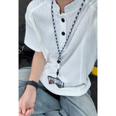 Threebooy Summer Short Sleeved T-shirt Men Black White Casual T Shirt Men Streetwear Hip-hop Loose Pleated Tshirt Mens Top Plus Size 4XL