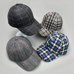 Threebooy Versatile Color Block Star Baseball Caps Autumn and Winter New Men WomenCotton Fashion Casual British Style Check Warm Colorful