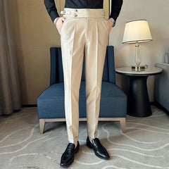 Threebooy Spring Summer Men's Casual Pants Suit Pant Slim Fit Work Elastic Waist Jogging Trousers Male Black Grey Plus Size 29-36
