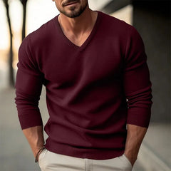 Threebooy Autumn Winter Men's Knit Pullovers Solid Color V-Neck Slim Fit Long Sleeve Knitted Sweater Men Fashion Casual Pullover Sweaters