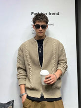 Threebooy Knitted Sweaters for Men Cardigan Motorcycle Man Clothes Coat Zipper Jacket Zip-up Korean Fashion 90s Vintage Style S