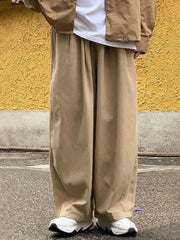 Threebooy Wide Leg Cotton Casual Pants Men Japanese Loose Oversize Straight Ankle-length Long Trousers Korean New