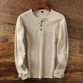 Threebooy Slim Fit Mens Basic Tee Casual Tshirts Henley Waffle Long Sleeve Shirts Thermal Solid Half Button Breathable 100% Cotton Shirts