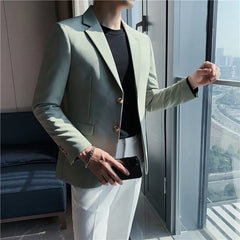 Threebooy New Suit Jacket Mens Fashion Tops Slim Handsome Spring Autumn Male Suits Coat British Casual Men White Blazer Jacket Solid