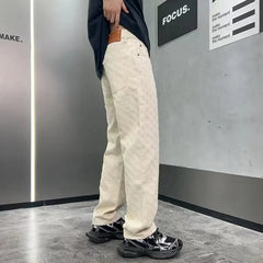 Threebooy Vintage Jacquard Jeans Men's Street American Straight Wide-leg Jeans Streetwear Loose Pants Y2K Fashion Pantalones Hombre