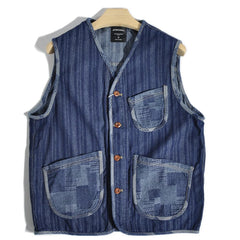 Threebooy Vintage Blue Denim Vest Jackets Men Streetwear Sleeveless Cargo Coats Harajuku Multiple Pockets Loose Casual Jeans Vests Male