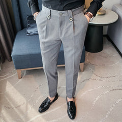 Threebooy New Style W Men Non-iron Fabric Dress Pants Slim Straight Black White Casual Suit Trousers Male Business Little Feet Suit Pants