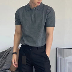 Threebooy Men's Leisure Solid Color Knitted Polo Shirt Fashion Button-down Short Sleeve T-Shirt for Men Breathable Light Luxury Knitwear