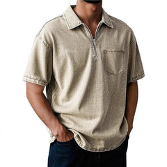 Threebooy Summer Cotton Polo Shirt Men Short Sleeve Turn Down Collar Pull On Polos Solid Breathable Casual Tops