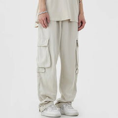 Threebooy Men Vintage Cargo Pants 2024 Spring Fashion Solid Pocket Simple Casual Loose High Street High Waist Male Straight Leg Trousers