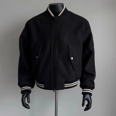 Threebooy New American Vibe Fleeced Men Crop Jackets Luxury Harajuku Zip-up Long Sleeve Streetwear Trendy Chic Pocket Baseball Coats M-2XL