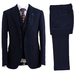 Threebooy Elegan 3 Pieces Men's Tweed Suit Peak Lapel Single Breasted Tuxedo Suits For Men Set Wedding Dresses