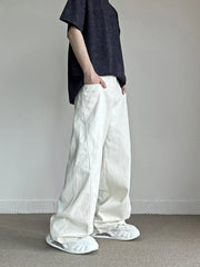 Threebooy New Loose Harajuku White Jeans Men's Fashion High Street American Casual Trousers Male Straight Hip Hop Denim Pants