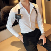 Threebooy Men Pleat Shirt With Bowtie Men Tuxedo Shirt Black White Stylish Shirts For Men Wedding Party Club Party Slim Fit Shirt Men
