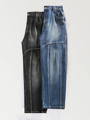 Threebooy Men's Straight Cargo Jeans with 4 Pockets Spring Autumn Heavy Fabric Washed Denim Pants Wide-Leg Baggy Jeans