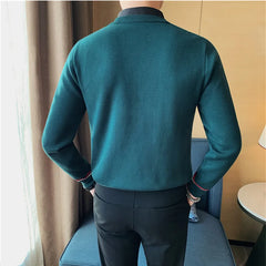 Threebooy Autumn Winter Shirt Collar Fake Two Piece Sweater Men Solid Warm Knitwear Pullover High Quality Slim Fit Elasticity Sweater
