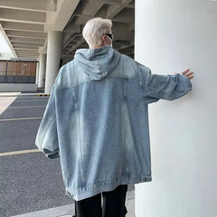 Threebooy Men Vintage Denim Hoodies Women Harajuku Hip Hop Casual Oversized Sweatshirts Fashion Loose Long Sleeve Pullover Coat