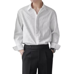 Threebooy Solid Color Button Long-sleeved Cardigan French Shirt Men's Clothing Loose Casual Texture Jacquard Shirt Korean Style Top