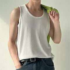 Threebooy Summer Men's Solid Stripe Loose Tank Top Korean Fashion Sleeveless T-shirts For Men Vest