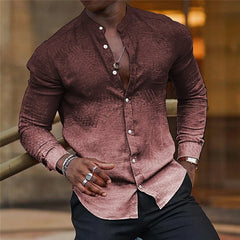 Threebooy European and American Spring and Autumn Gradient Men's Casual Long Sleeve Stand Collar Shirt
