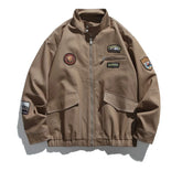 Threebooy Vintage Badge Embroidery Bomber Jacket Men Streetwear Harajuku Large Pockets Cargo Coat Oversized Autumn New Loose Casual Jacket