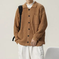Threebooy Vintage Mens Sweaters Men Knitted Cardigans Autumn Fashion Solid Color Knit Jacket Long Sleeve Breasted Collar Sweater Coats