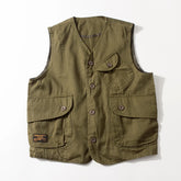 Threebooy Janpanese Styles Men’s Workwear Vest Outdoor Lightweight Cargo Safari Fishing Vests Shooting Travel Cargo Vest with Pockets