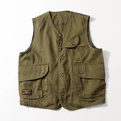 Threebooy Janpanese Styles Men’s Workwear Vest Outdoor Lightweight Cargo Safari Fishing Vests Shooting Travel Cargo Vest with Pockets