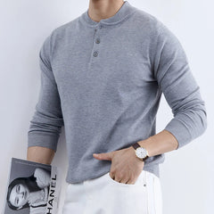 Threebooy New Fashion Men Henry Sweater Light Luxury Knitted Solid Color Long Sleeve Pullover Premium Quality Skin-friendly Knitwear M-3XL