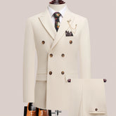 Threebooy The latest men's solid color suit two-piece set with lapel collar and double breasted buttons for four seasons, men's business s