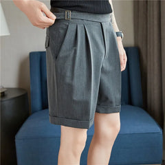 Threebooy Pleated Shorts Men Summer White Shorts Bermuda Work Wear Clothes Men Breathe Cool Streetwear Short Korean Fashion Style 36