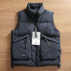 Threebooy Outdoor Mountain Vest Autumn Winter Men Cargo Padded Waistcoat High-filled Velvet High Fluffy Windproof Warm Casual Down Vest