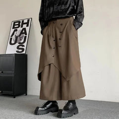 Threebooy Japanese Gothic Dark Style Pants Skirt Irregular Layered Pants Hakama Autumn Fashion Streetwear All-Match Samurai Pants Unisex