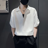 Threebooy High-end V-neck POLO Shirt Men's Summer Fashion Brand Pixie Short-sleeved T-shirt 2025 New Casual Men's Top