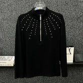 Threebooy Mens T-Shirt Metal Rivet Zipper Shoulder Pad Casual T-Shirt Streetwear Fashion Youth Trend Campus Long Sleeve Top Men'S Clothing
