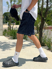 Threebooy 2024 Summer New Men's Denim Shorts Korean Style Elastic Waist Design Straight Trend Fashion Loose Casual Pants