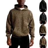 Threebooy Men's and Women's High Street Casual Soft and Comfy Sports Long-sleeved Sweatshirt Fashion Leopard Printed Daily Hooded Top