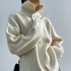 Threebooy Y2K Winter Thick High Neck Sweater Men with Loose Temperament Base Wool Knitted Cardigan