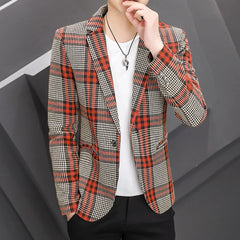 Threebooy New Men's Suit Jacket Spring Autumn Street Men's Plaid Suit Jacket Casual Business Brand Clothing Men Slim Blazer Masculino