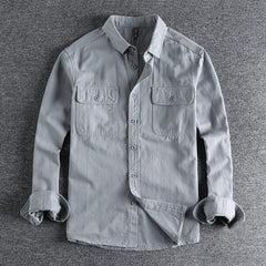 Threebooy Vintage Retro Men Cargo Shirt Jacket Canvas Cotton Khaki Military Uniform Light Casual Work Safari Style Shirts Mens Tops Shirt
