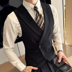 Threebooy Men Vest Black With Lapel Solid Double Button Waistcoat For Wedding Groom Banquet Business Casual Work Daily Men Suit Vest