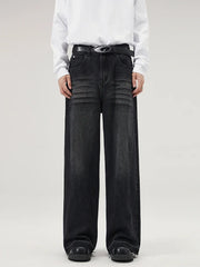 Threebooy New Men's Distressed Baggy Straight Jeans Fashion Raw Edge Wide Leg Trousers High Street Korean Denim Pants Male Trendy Brand