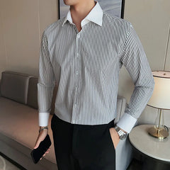 Threebooy Men's Spring High Quality Business Long Sleeve Shirts/Male Slim Fit Lapel Office Dress Shirts Hombre Casual Chemise de luxe