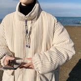 Threebooy Korean style autumn and winter men and women trendy personalized corduroy jacket for couples loose retro Harajuku casual top y2k