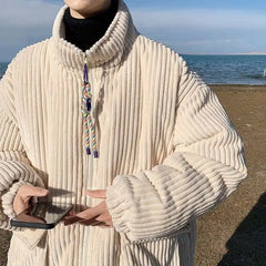 Threebooy Korean style autumn and winter men and women trendy personalized corduroy jacket for couples loose retro Harajuku casual top y2k