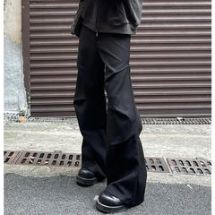 Threebooy American Style Elastic Waist Loose-fit Casual Trousers 280gm Sensibility Ruffled Wide-leg Pants Men's Tuxedo Pants