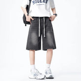 Threebooy Mens Denim Shorts Elastic Waist Drawstring Washed Classic Casual Summer Streetwear Vintage Stonewash Comfort Fit 2025 Fashion