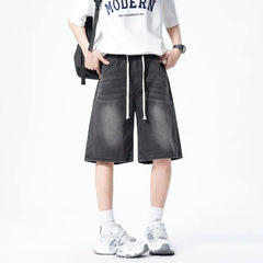Threebooy Mens Denim Shorts Elastic Waist Drawstring Washed Classic Casual Summer Streetwear Vintage Stonewash Comfort Fit 2025 Fashion
