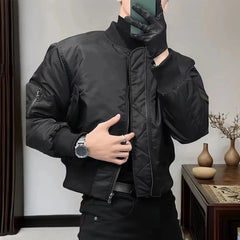 Threebooy Mens Fashion Trend Solid Color Cotton Jacket Pilot Jacket Short Autumn And Winter New Thick High Quality Casual Y2k Jacket Men